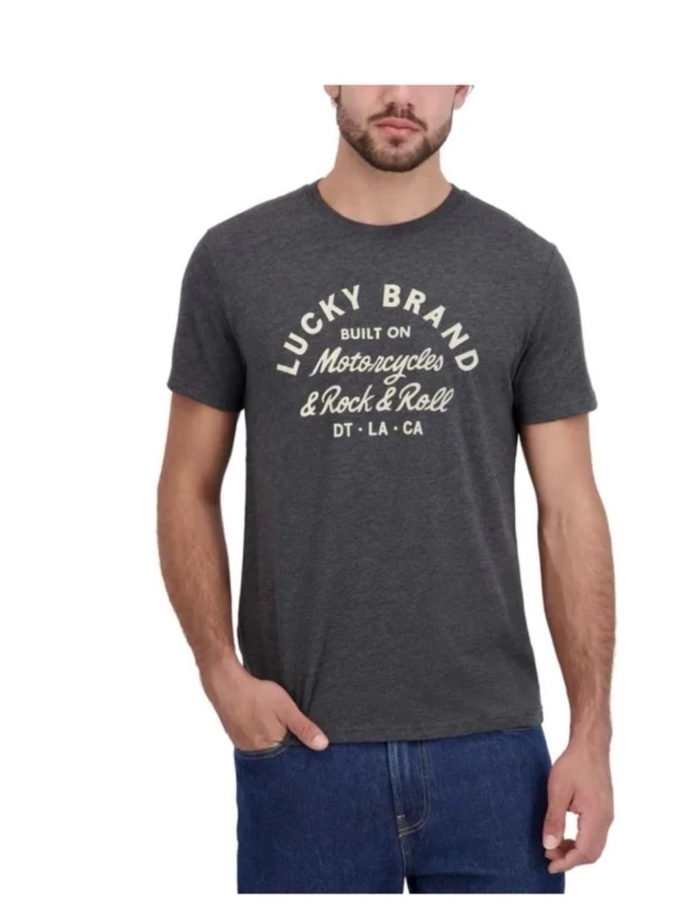 Lucky Brand Charcoal Short-Sleeve Graphic Tee with Cream Logo